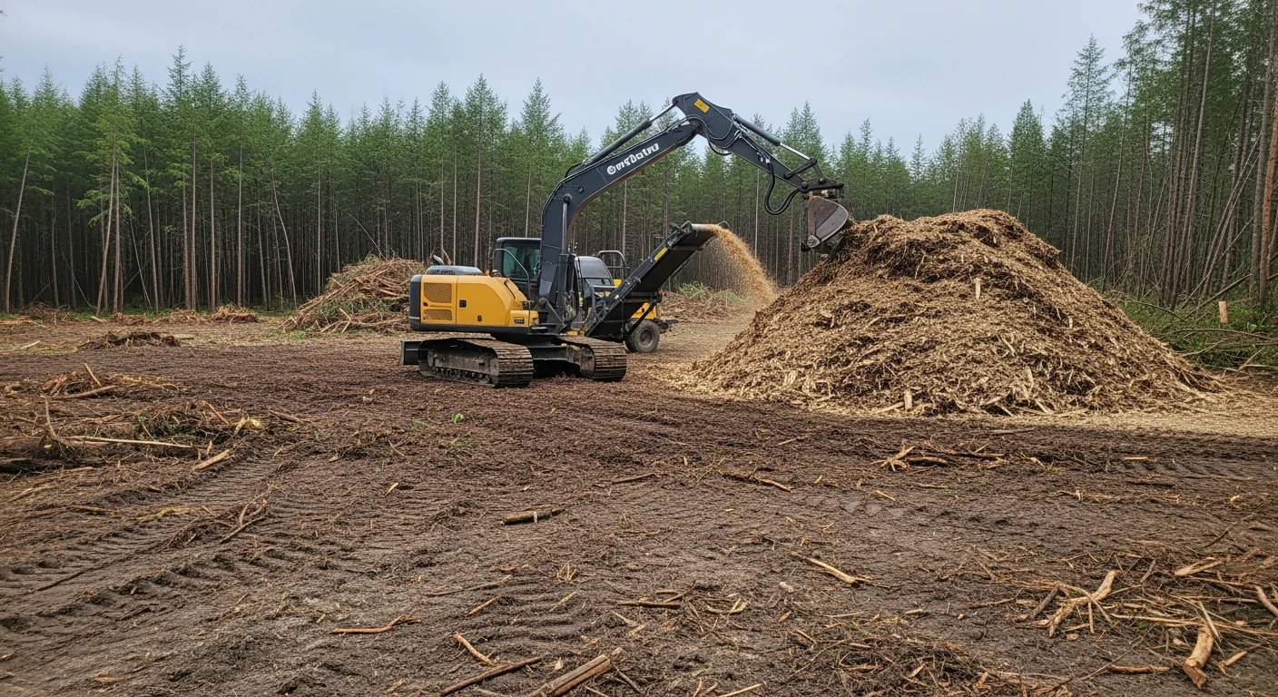 A cleared and leveled wooded parcel in Bonner County, Idaho after land demolition, with stumps removed and bare ground ready for construction. Dense North Idaho forest borders the site on two sides.